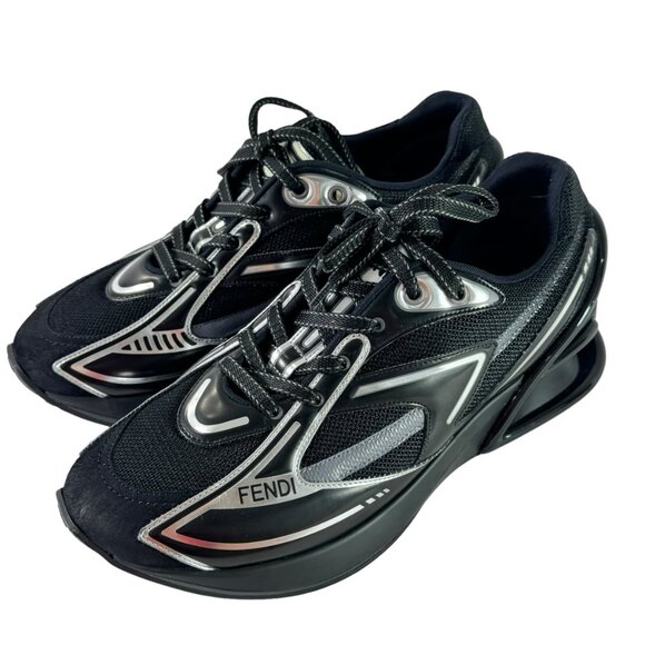 FENDI Sneakers Black & Silver First 1 Tech and Leather Women's Made in Italy 9US - Picture 3 of 11